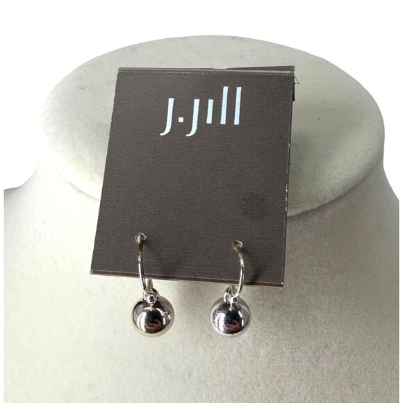 J. Jill SMALL Ball Dangle Drop Hook Earrings Silver Tone Minimalist Dainty NWT - Picture 2 of 7